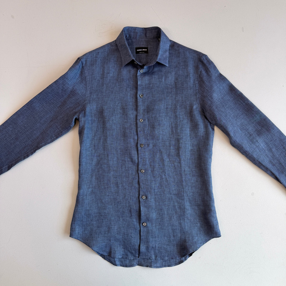 NWOT Giorgio Armani (15.5 / Fits M) 100% Linen Slate Blue Herringbone Shirt