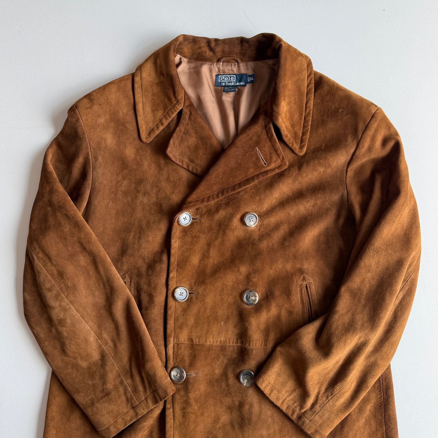 Polo Ralph Lauren (XL) Double Breasted Suede Leather Tawny Brown Coat