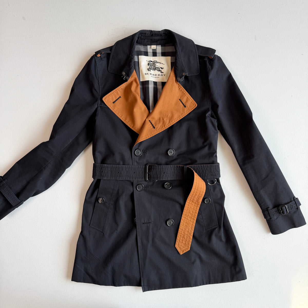 Burberry (38R / 48IT) 100% Cotton Gabardine Contrast Black Trench Coat