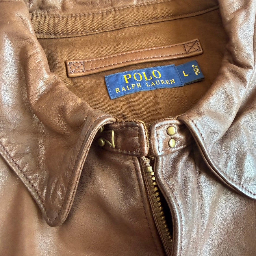 NWT Polo Ralph Lauren (L) A2 Bomber Farrington Leather Brown Jacket
