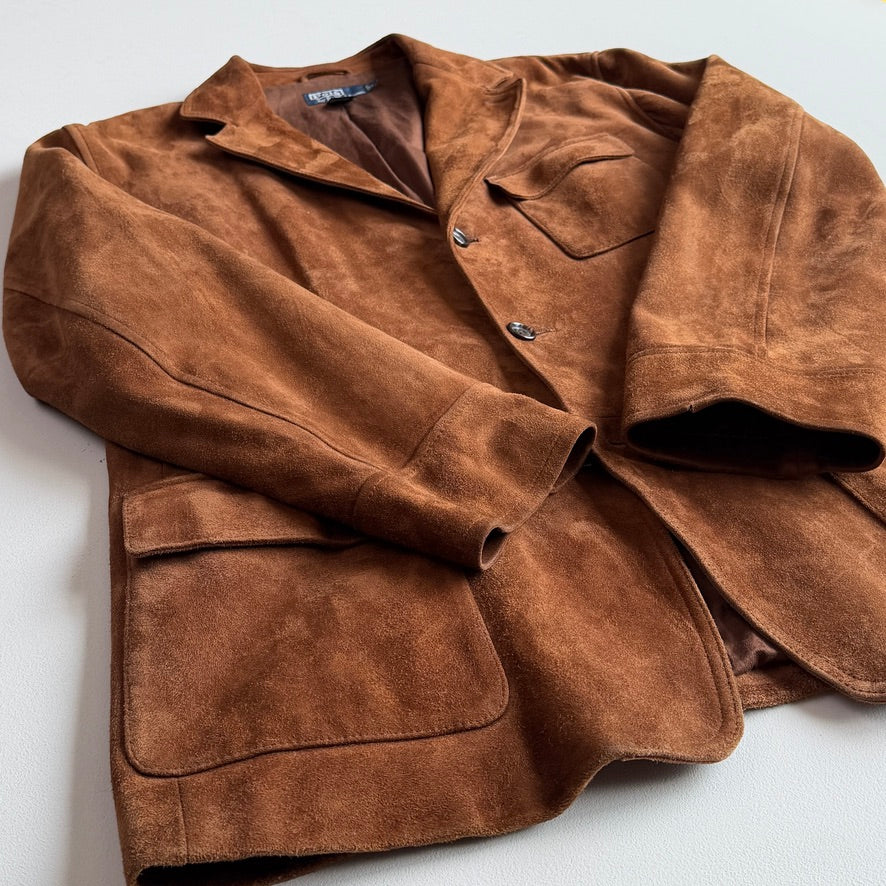 Polo Ralph Lauren (XL) Half-Norfolk Suede Leather Tawny Brown Sport Coat