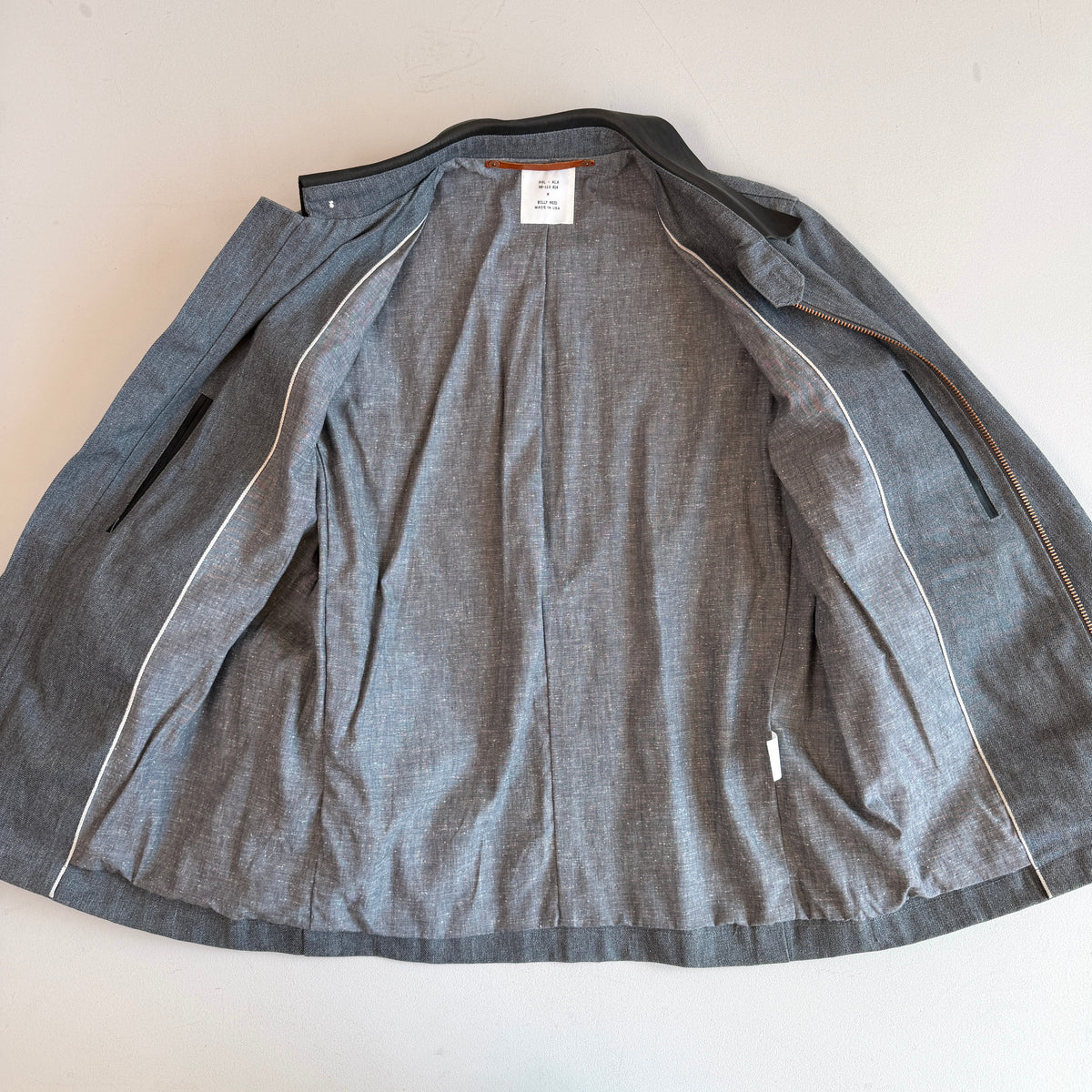 Billy Reid (M) Leather Collar Gray Denim Copper Hardware Field Jacket