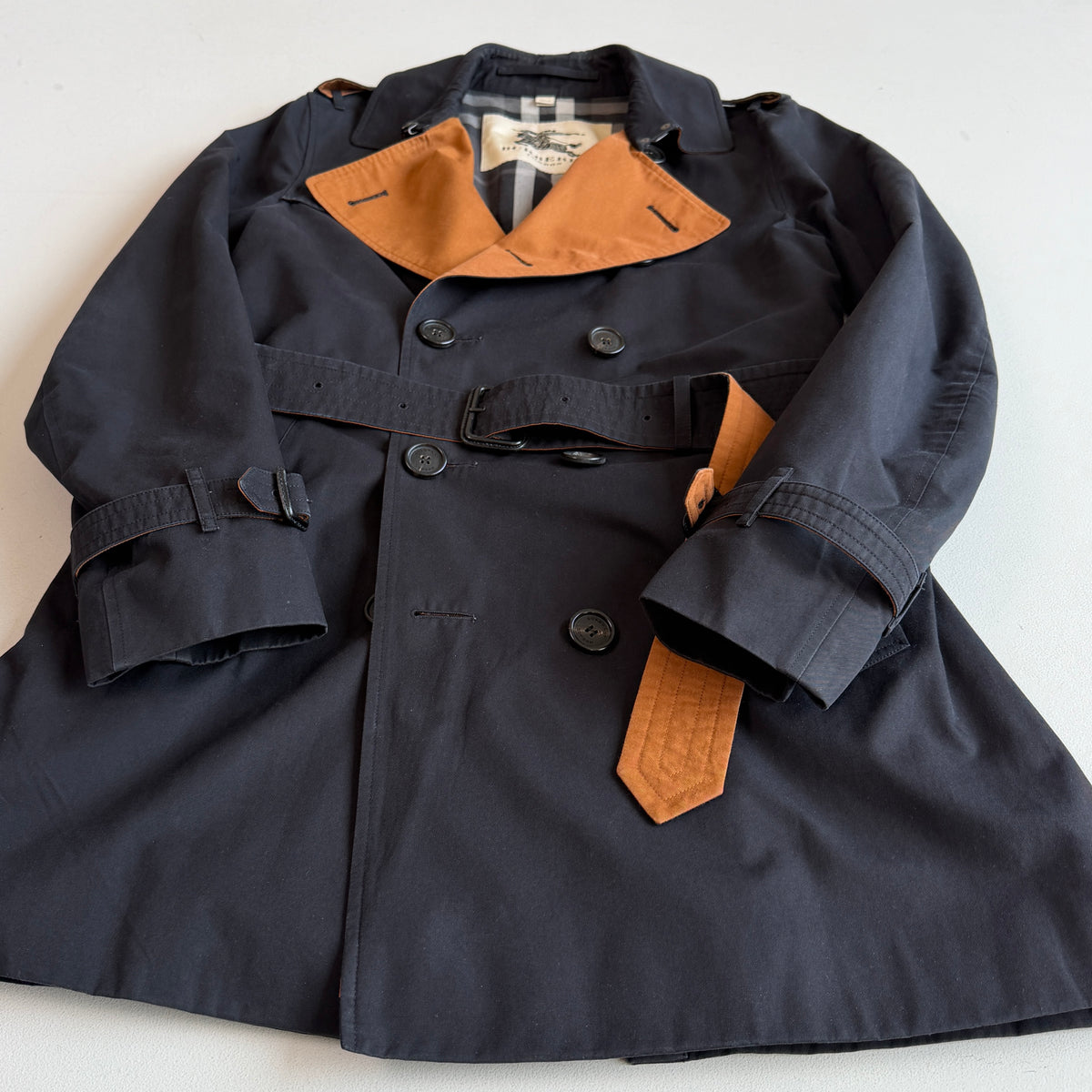 Burberry (38R / 48IT) 100% Cotton Gabardine Contrast Black Trench Coat