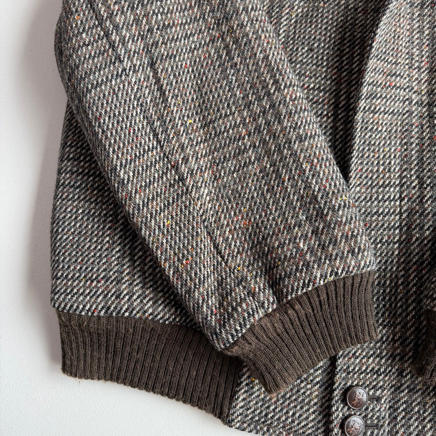 VNTG Burberry (XL) Tweed Melange Wool Raglan Sleeve Bomber Jacket