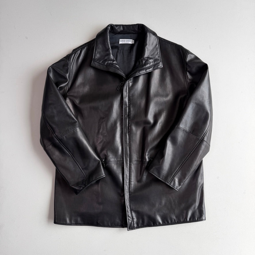 Giorgio Armani (42 /44) Black Glove Soft Lambskin Leather Coat