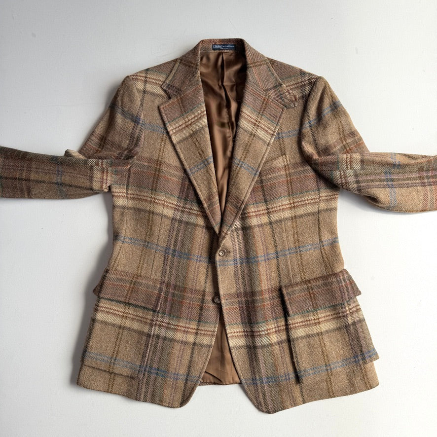 Polo Ralph Lauren (46L) Wool/Alpaca Tweed Blue/Purple Overcheck Sport Coat