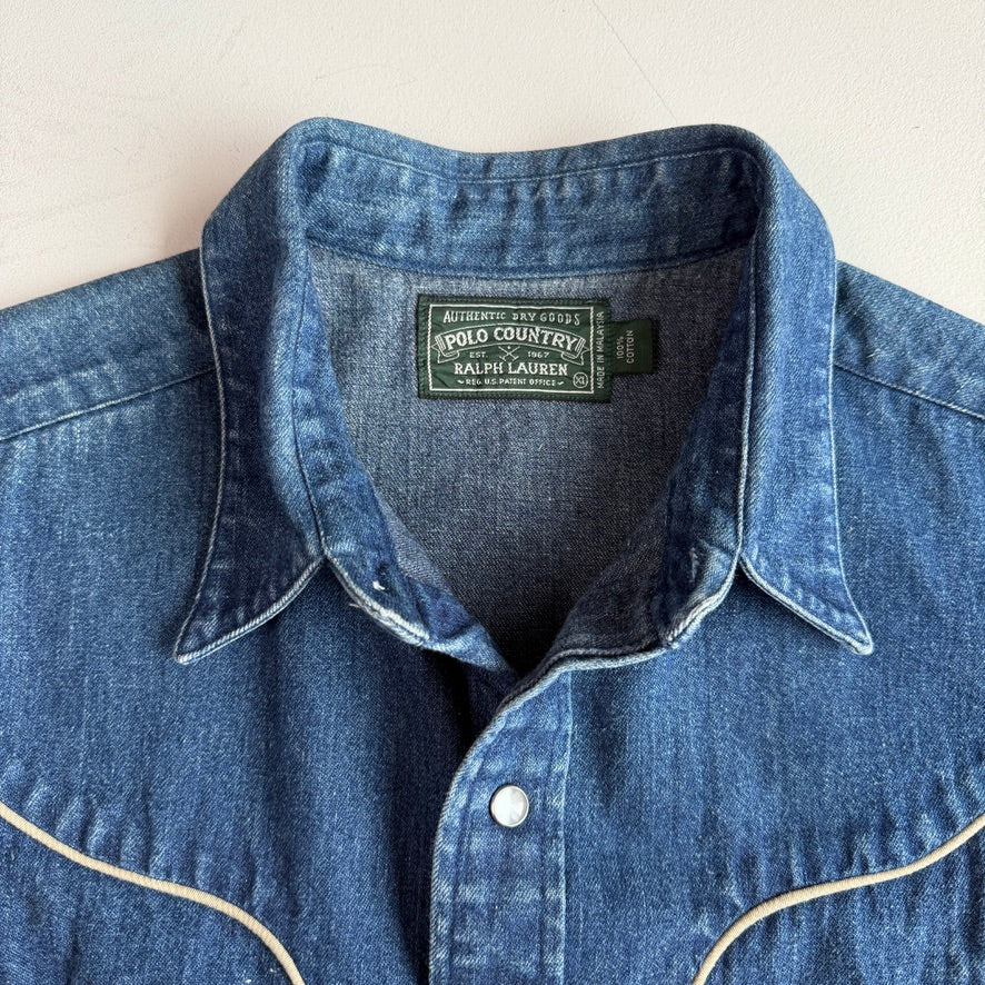 VNTG Ralph Lauren Polo Country (XL) Western Pearl Snap Denim Shirt