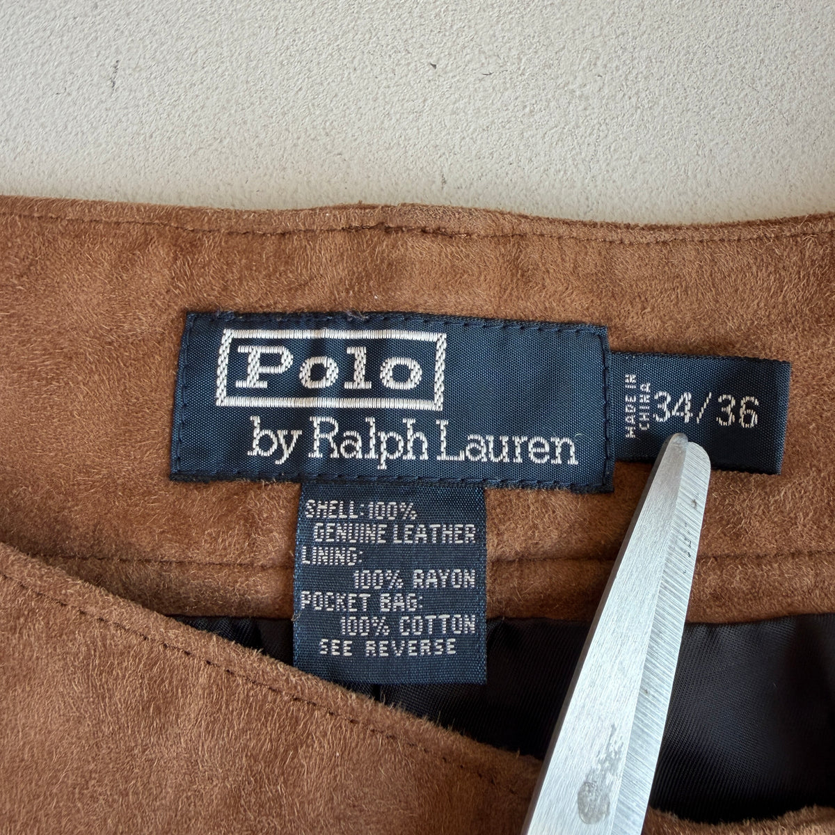 Polo Ralph Lauren (34x30) Suede Leather Tawny Brown High Waist Cargo Pants