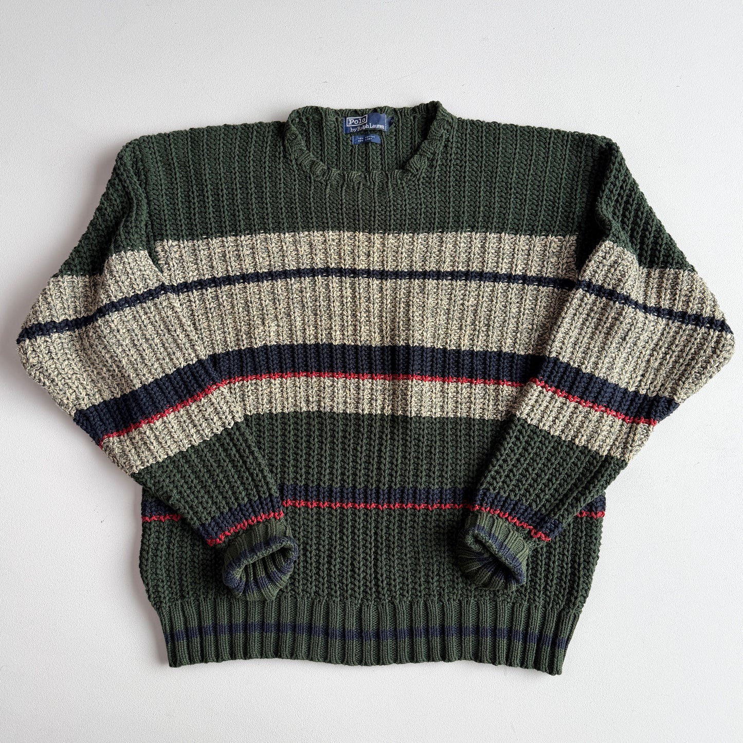 VNTG Polo Ralph Lauren (XL) Cotton/Linen Rib Knit Stripe Sweater
