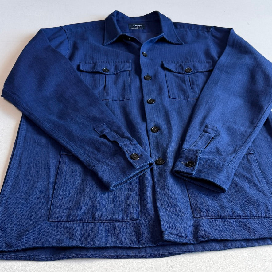 Drake's (XL) Deep Indigo Cotton Herringbone Chore Coat Jacket