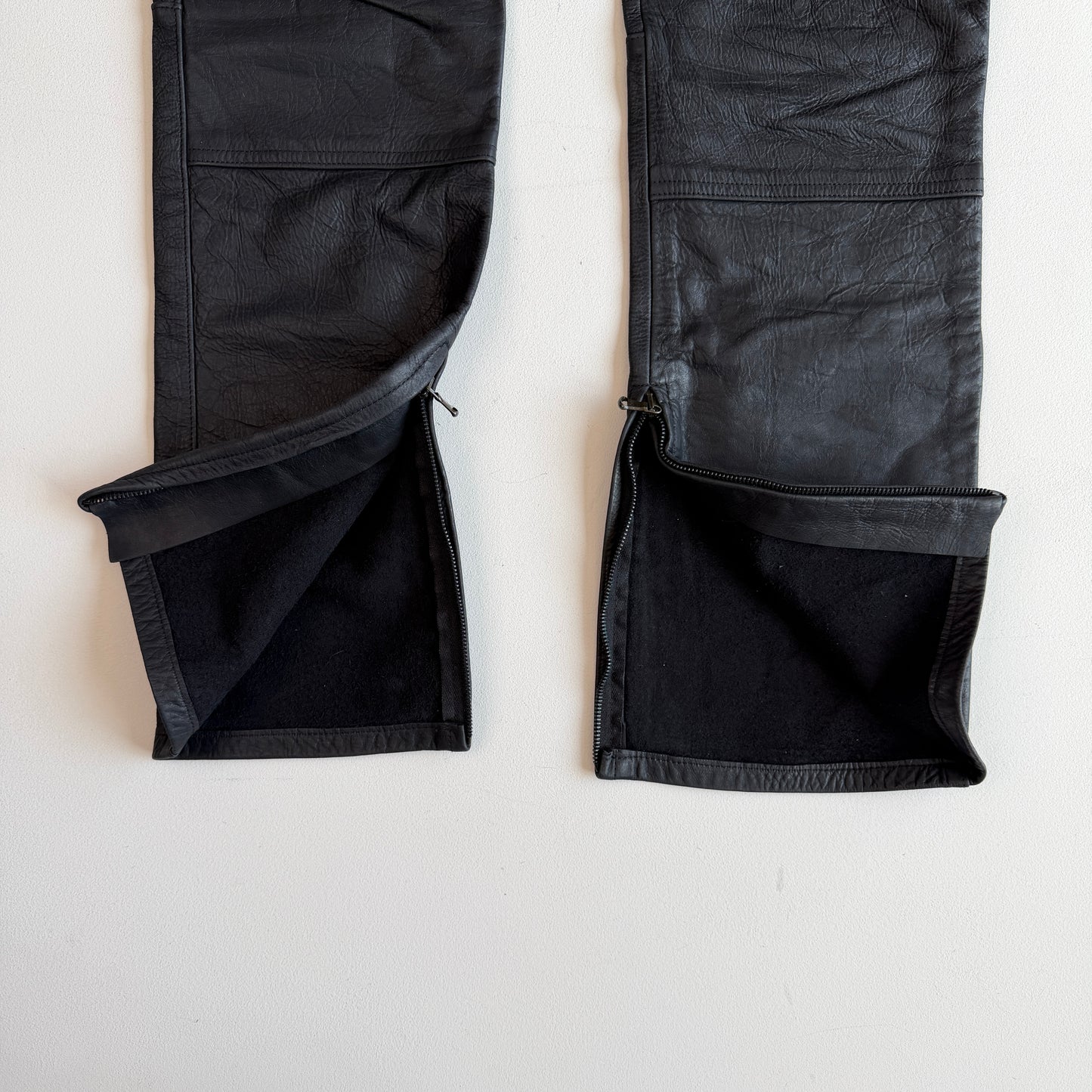 Polo Ralph Lauren (30/31 x 32/33) Leather Motorcycle Ribbed Thigh Black Pants