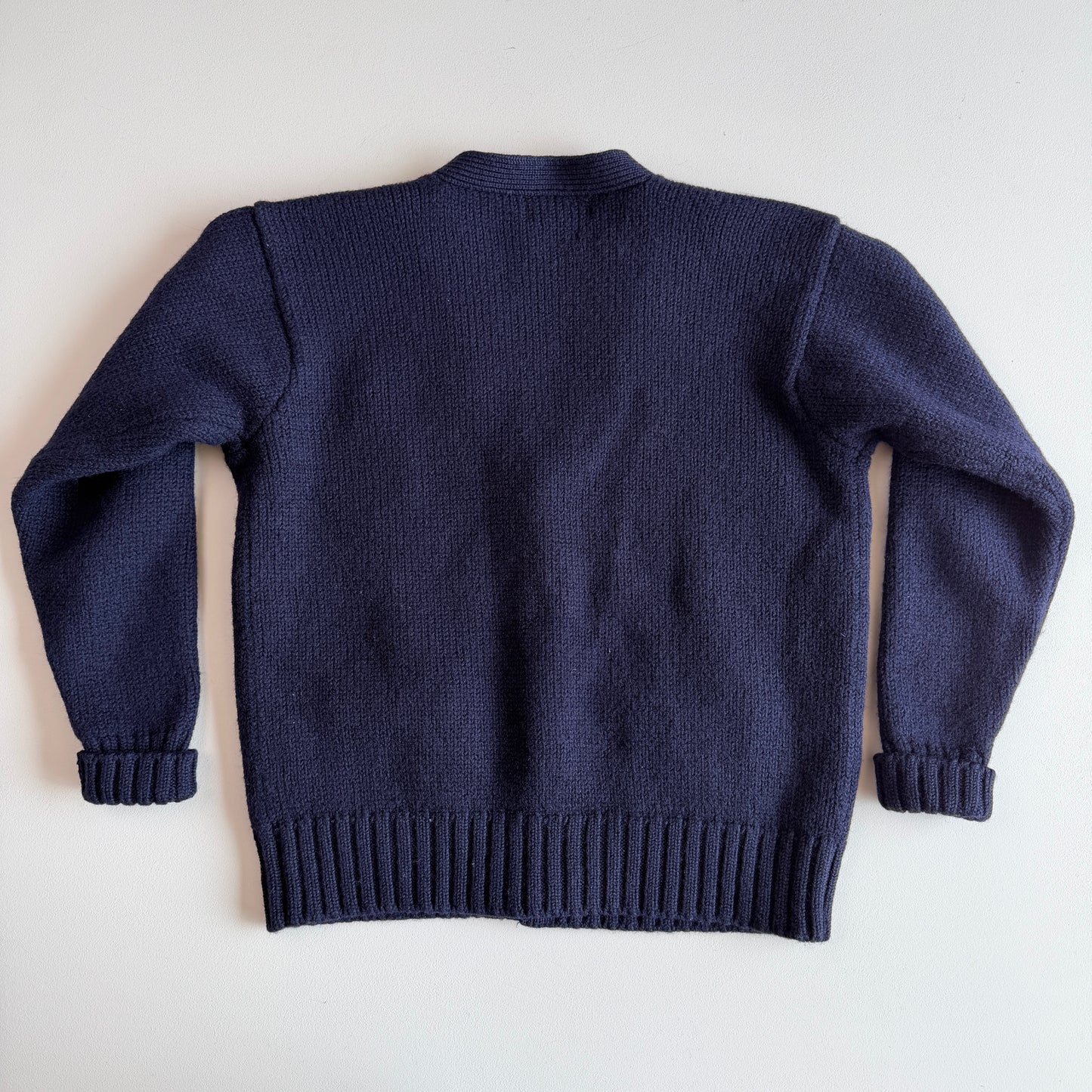 VNTG Polo Ralph Lauren (L) 100% Wool Crest/Shield Navy Blue Cardigan Sweater