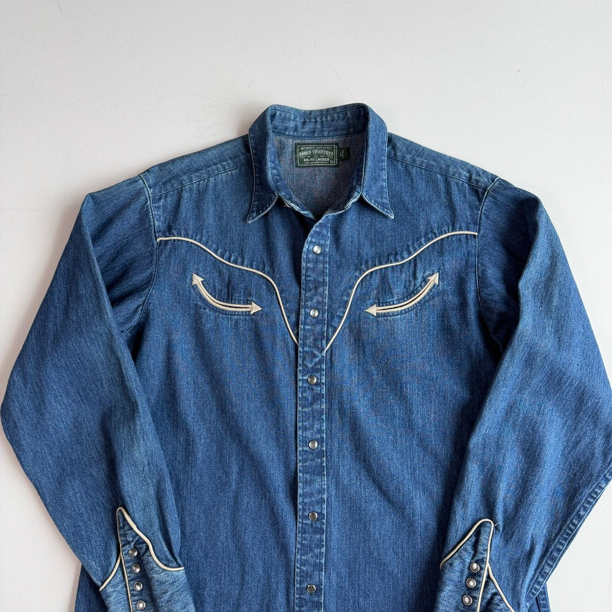 VNTG Ralph Lauren Polo Country (XL) Western Pearl Snap Denim Shirt