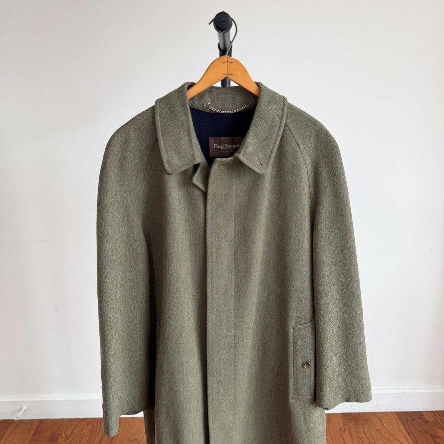 Paul Stuart (40R) Sage 100% Wool Twill Lined Balmacaan Car Coat