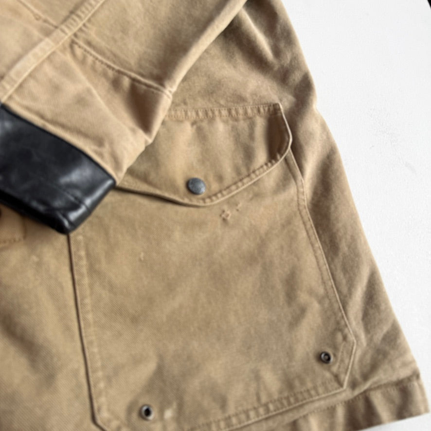 VNTG Polo Ralph Lauren (XL) Sage Fireman Clasp Leather Trim Canvas Coat