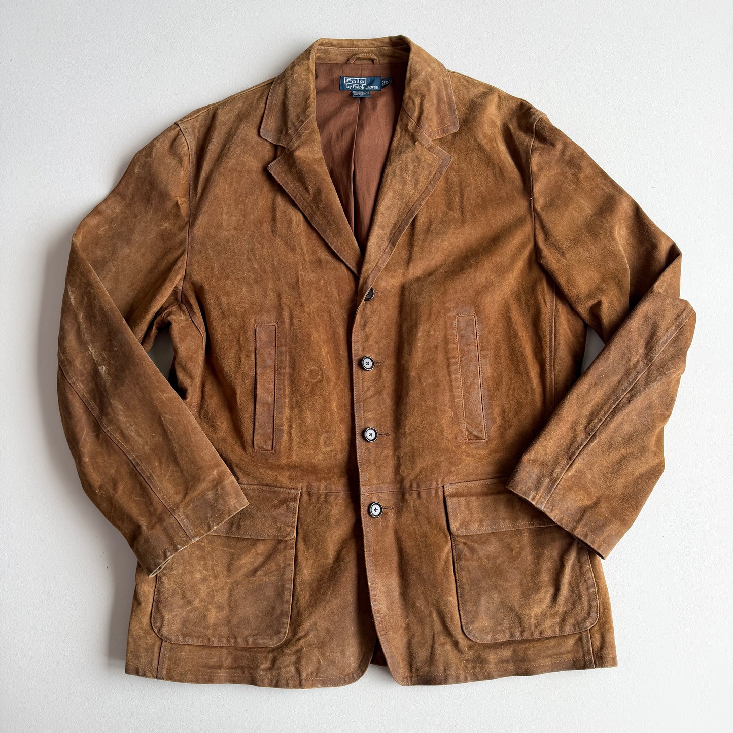 Polo Ralph Lauren (XL) Leather Roughout Half-Norfolk Tawny Field Jacket Coat