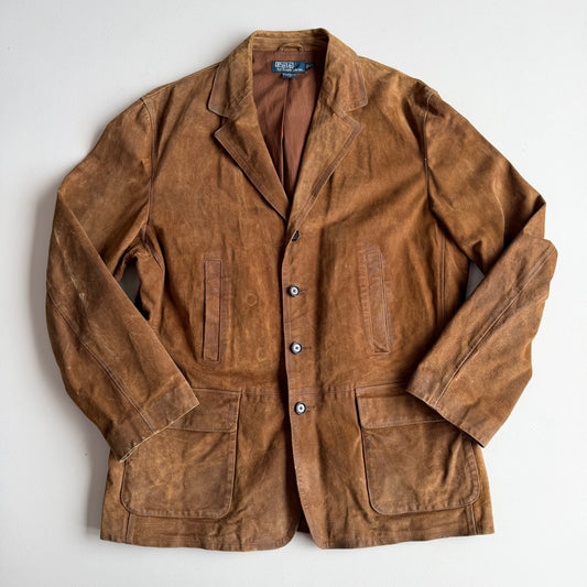 Polo Ralph Lauren (XL) Leather Roughout Half-Norfolk Tawny Field Jacket Coat