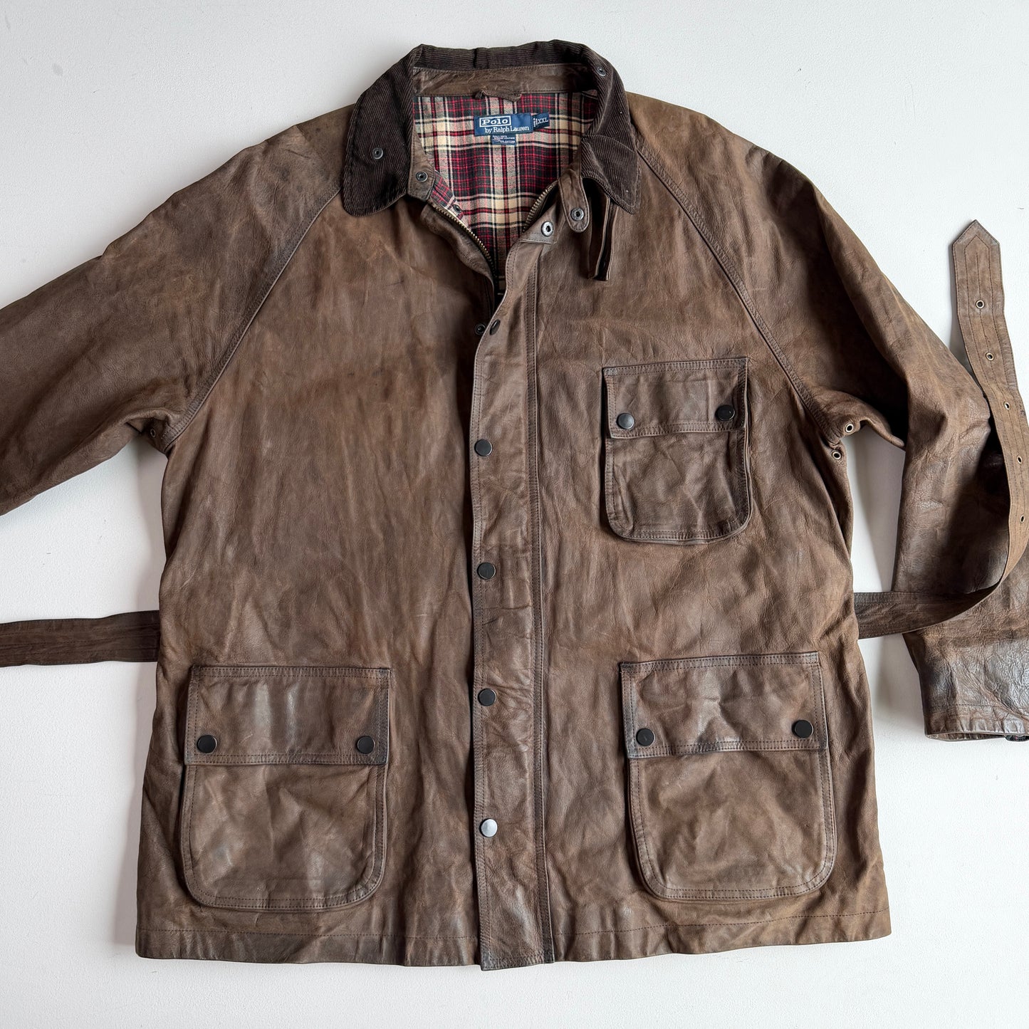 Polo Ralph Lauren (2XL) Leather Raglan Sleeve Belted Cotton Lined Coat