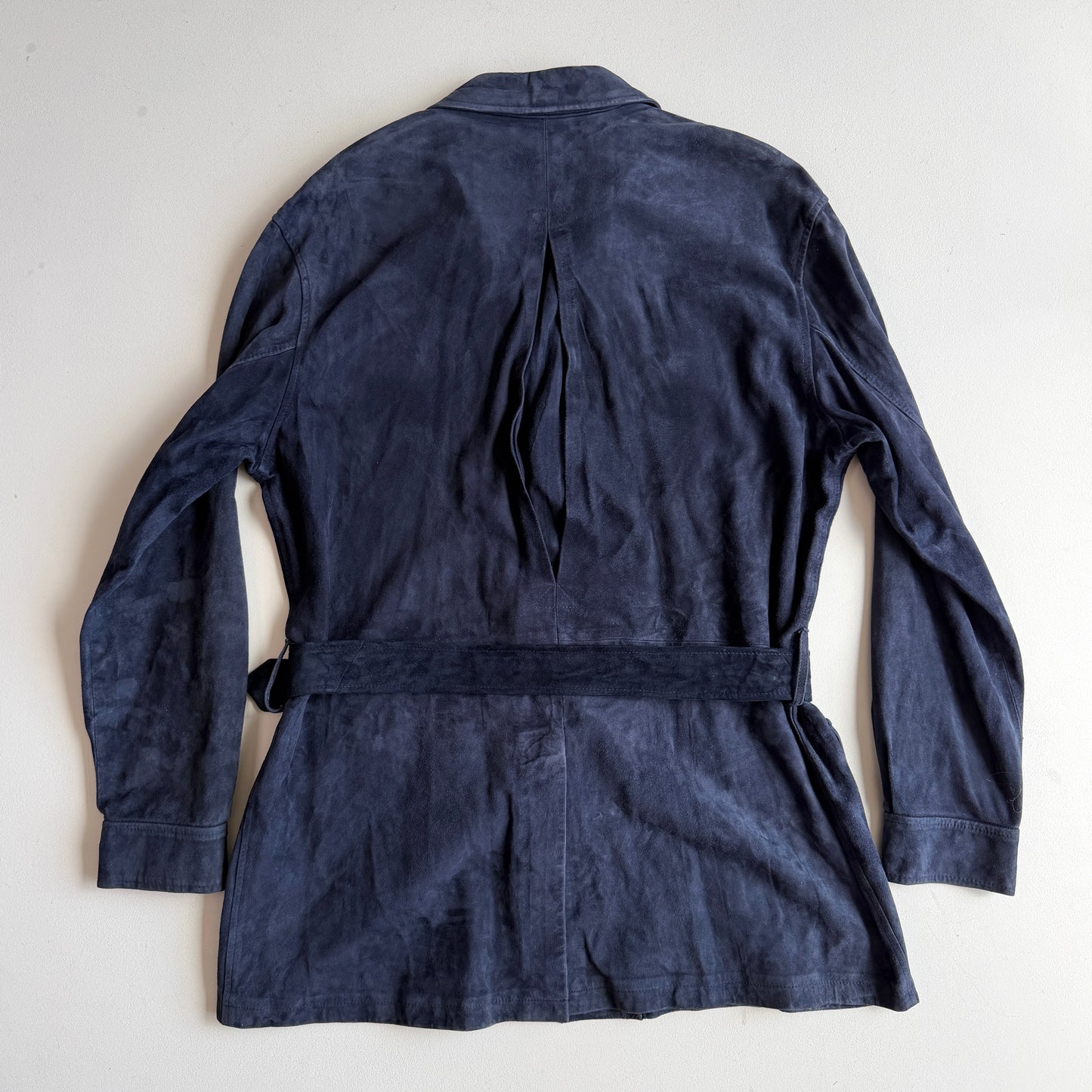 Polo Ralph Lauren (L) Blue Suede Leather Safari Belted Jacket Coat