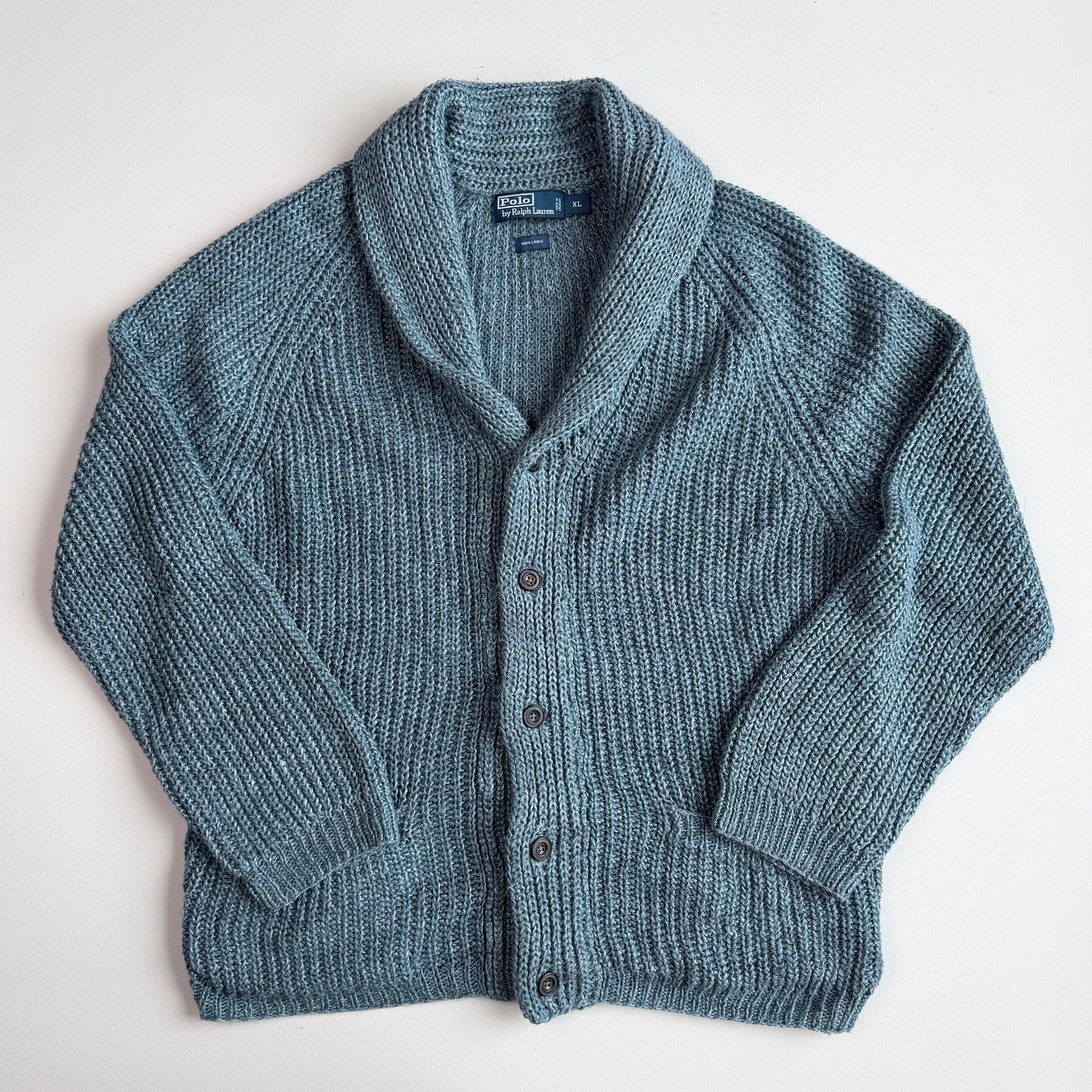 VNTG Polo Ralph Lauren (XL) Slate Blue 100% Linen Cardigan Sweater