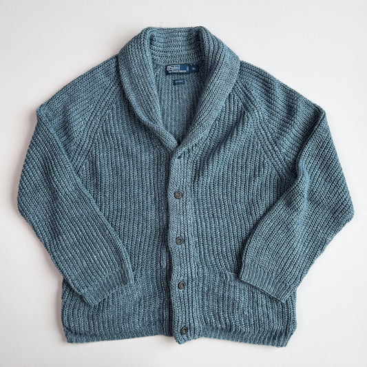 VNTG Polo Ralph Lauren (XL) Slate Blue 100% Linen Cardigan Sweater