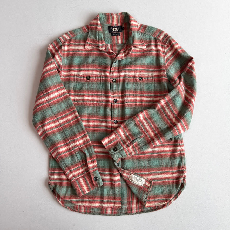 RRL Ralph Lauren (M) Brushed Cotton Plaid Earth Tone Button Front Shirt