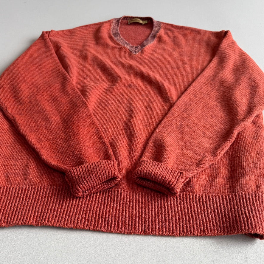 Paul Stuart (XL) 100% Linen Clay Orange Ireland V-Neck Sweater
