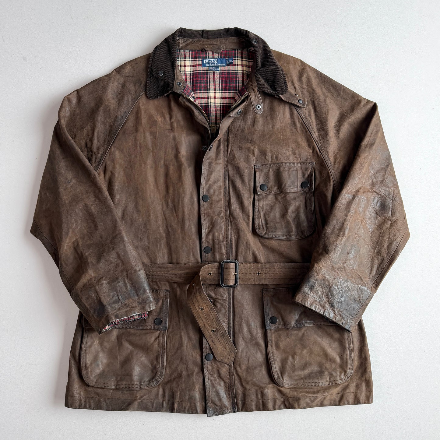 Polo Ralph Lauren (2XL) Leather Raglan Sleeve Belted Cotton Lined Coat