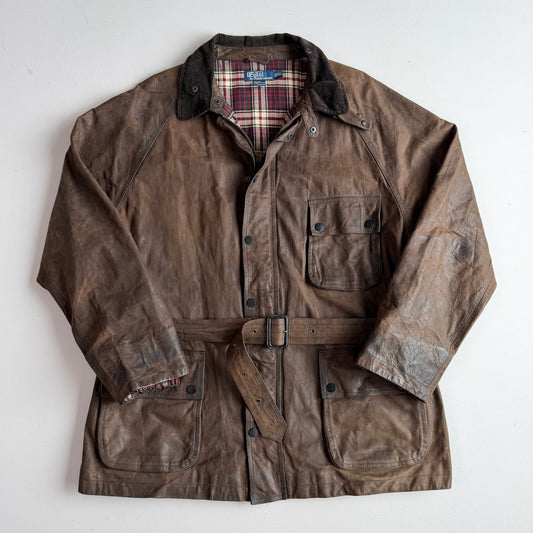 Polo Ralph Lauren (2XL) Leather Raglan Sleeve Belted Cotton Lined Coat