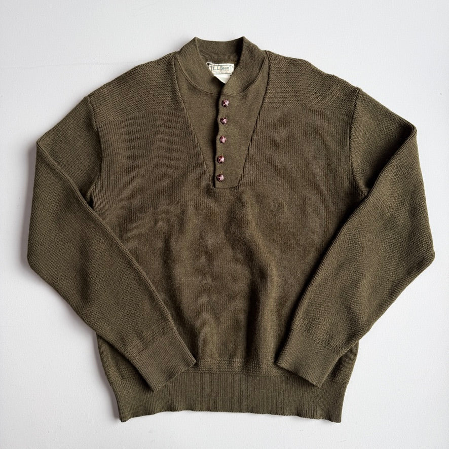 VNTG LL Bean (L) "Jeep" WWII Wool Olive Green Henley Sweater