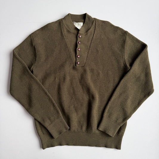 VNTG LL Bean (L) "Jeep" WWII Wool Olive Green Henley Sweater