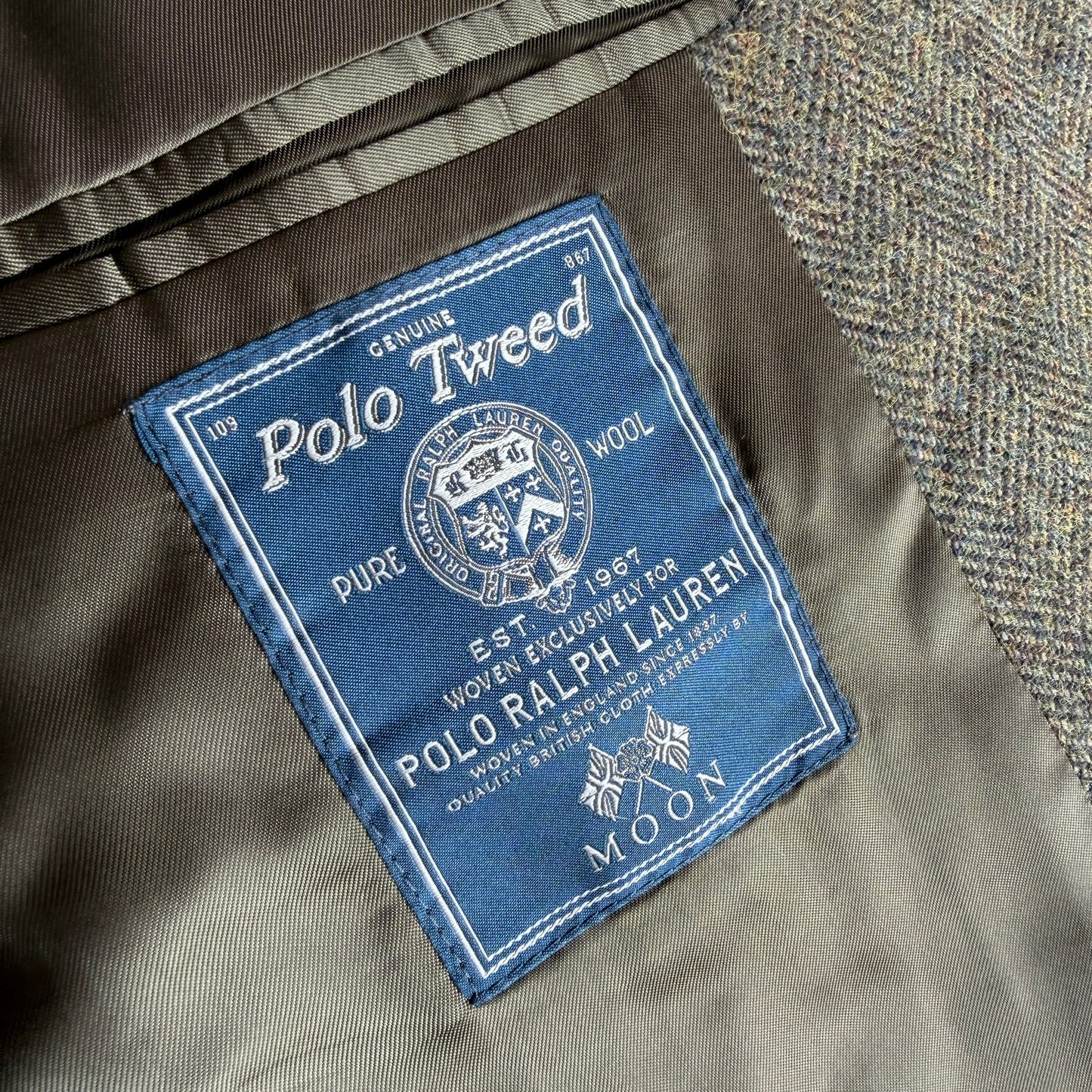 NWOT Polo Ralph Lauren (44L) Olive Green Wool/Cotton Tweed Moon Mill Fabric Sport Coat