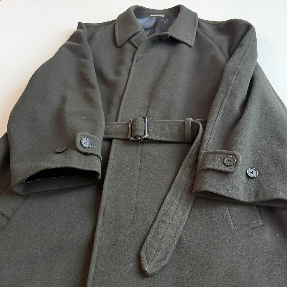 VNTG Giorgio Armani (38) Forest Green Wool/Cashmere Belted Balmacaan Overcoat