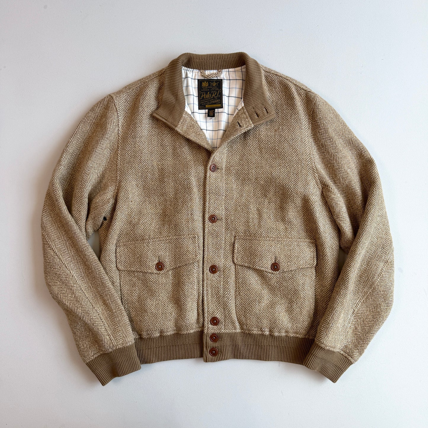 Polo Ralph Lauren (XL) Linen/Silk/Wool Tweed Beige Bomber-Style Jacket