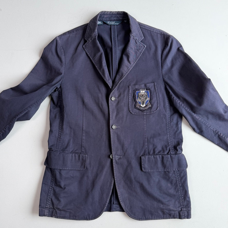 VNTG Polo Ralph Lauren (L / XL) Crest Navy Blue Cotton Twill Sport Coat