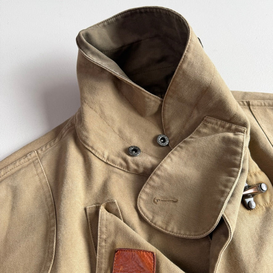 VNTG Polo Ralph Lauren (XL) Sage Fireman Clasp Leather Trim Canvas Coat