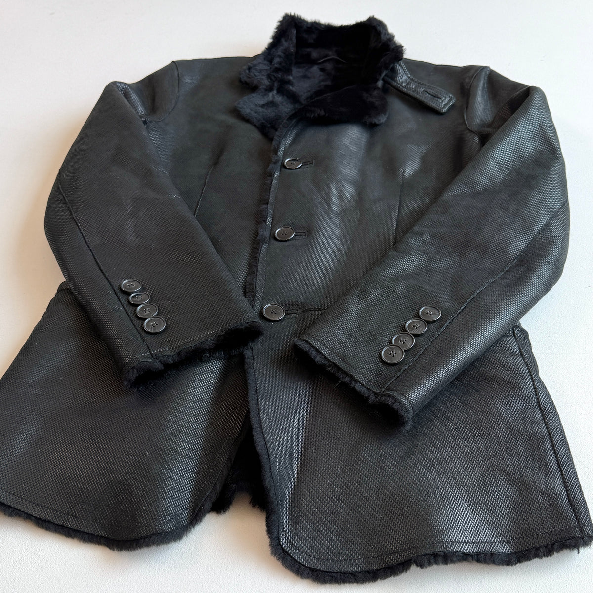 Giorgio Armani (48IT /38R) Lamb Shearling Leather Black Button Coat