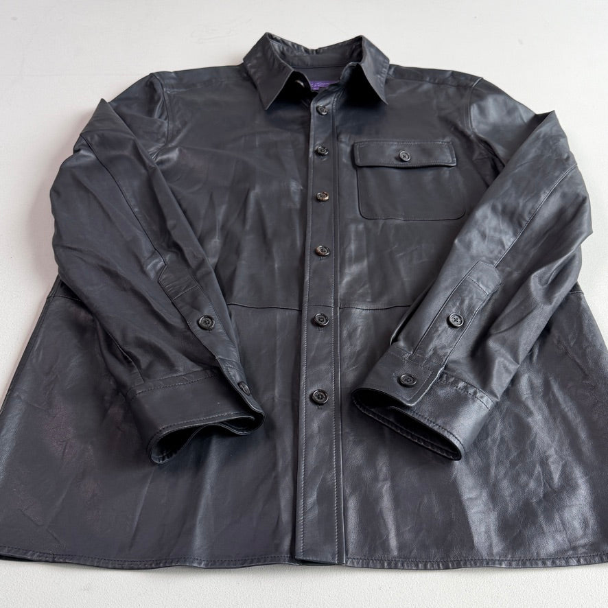 Ralph Lauren Purple Label (L) Skived Lamb Leather Midnight Blue Overshirt