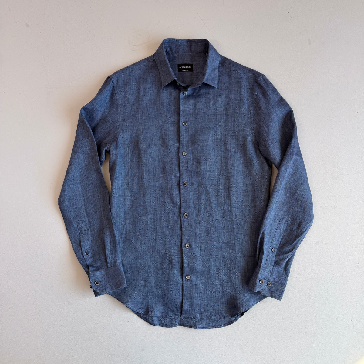 NWOT Giorgio Armani (15.5 / Fits M) 100% Linen Slate Blue Herringbone Shirt