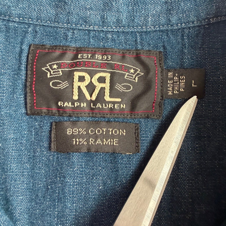 RRL Ralph Lauren (L) Indigo Cotton/Ramie Chambray Scalloped Yoke Work Shirt