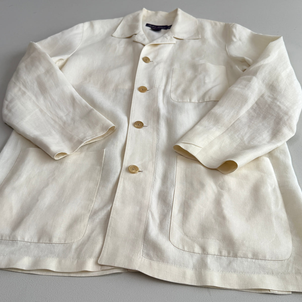 Ralph Lauren Purple Label (M) 100% Linen Ivory Cream Chore Coat Jacket