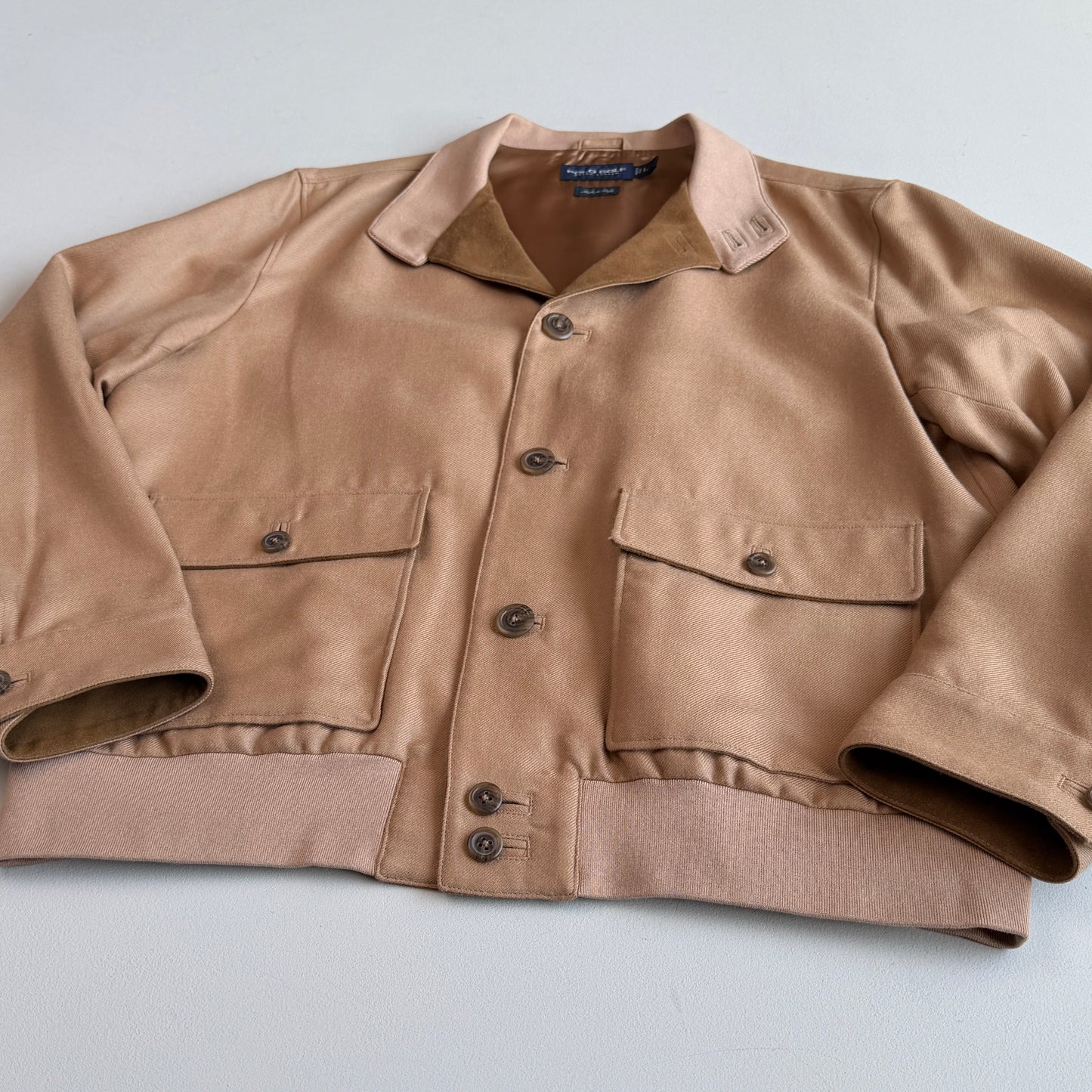 MINT! Ralph Lauren Polo Golf (L) Apricot Baby Alpaca Suede Trim Jacket