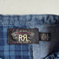 RRL Ralph Lauren (L) Indigo Patchwork Band Collar Button Front Shirt