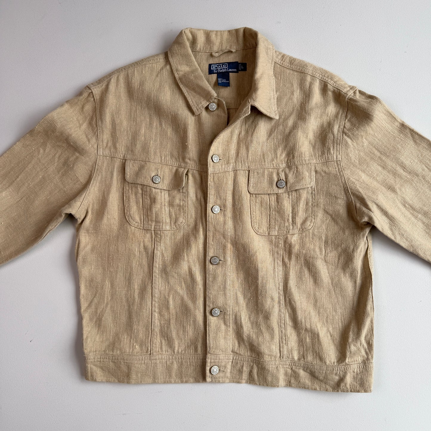 Polo Ralph Lauren (L) 100% Linen Beige Trucker-Style Jacket