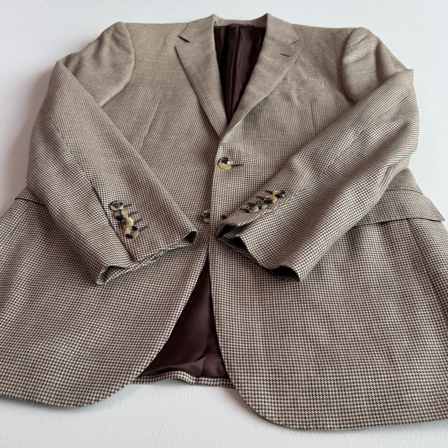 Ralph Lauren Purple Label (38R) Wool/Silk/Linen Beige Houndstooth Sport Coat