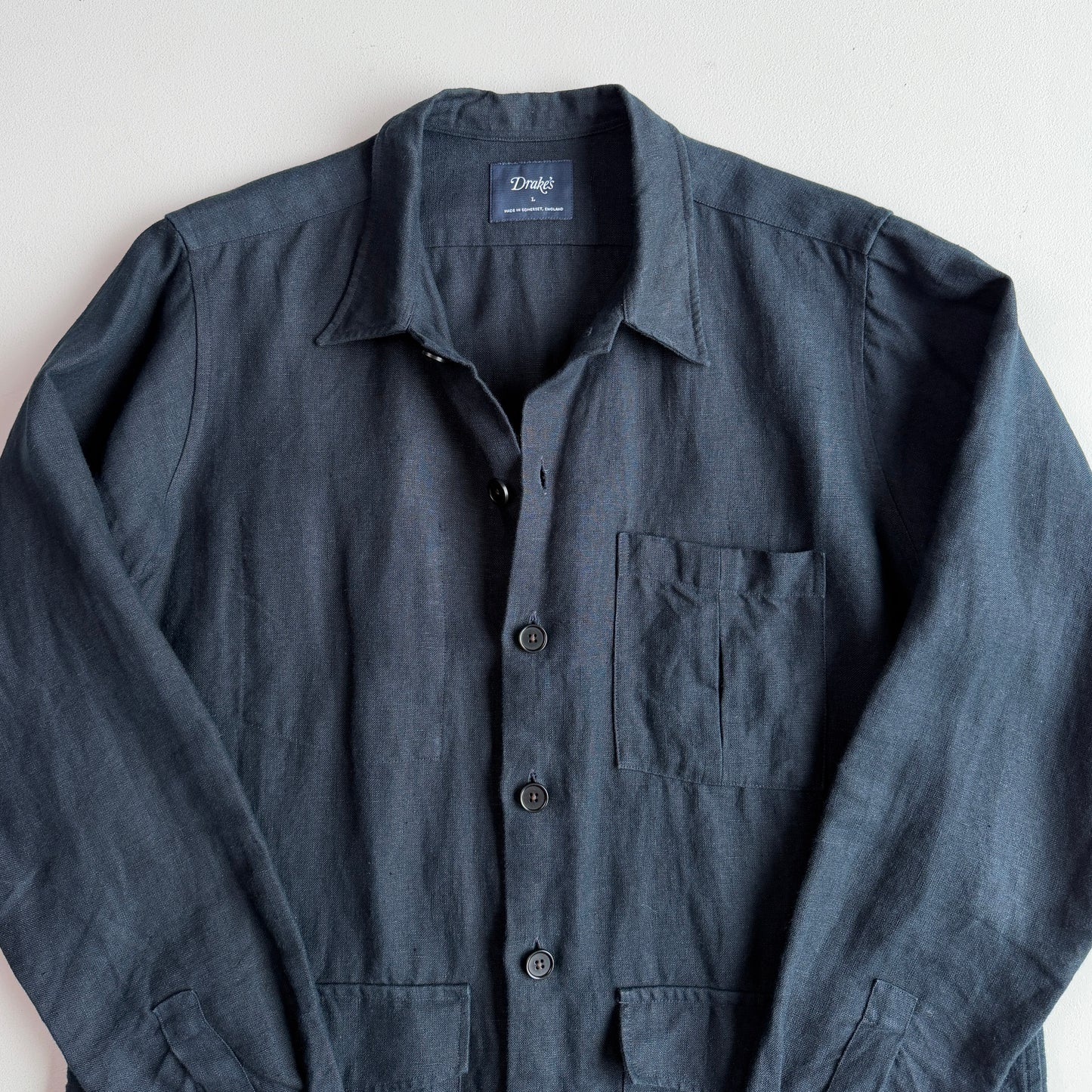 Drake's London (L) Washed Linen Indigo-Dyed Overshirt Jacket