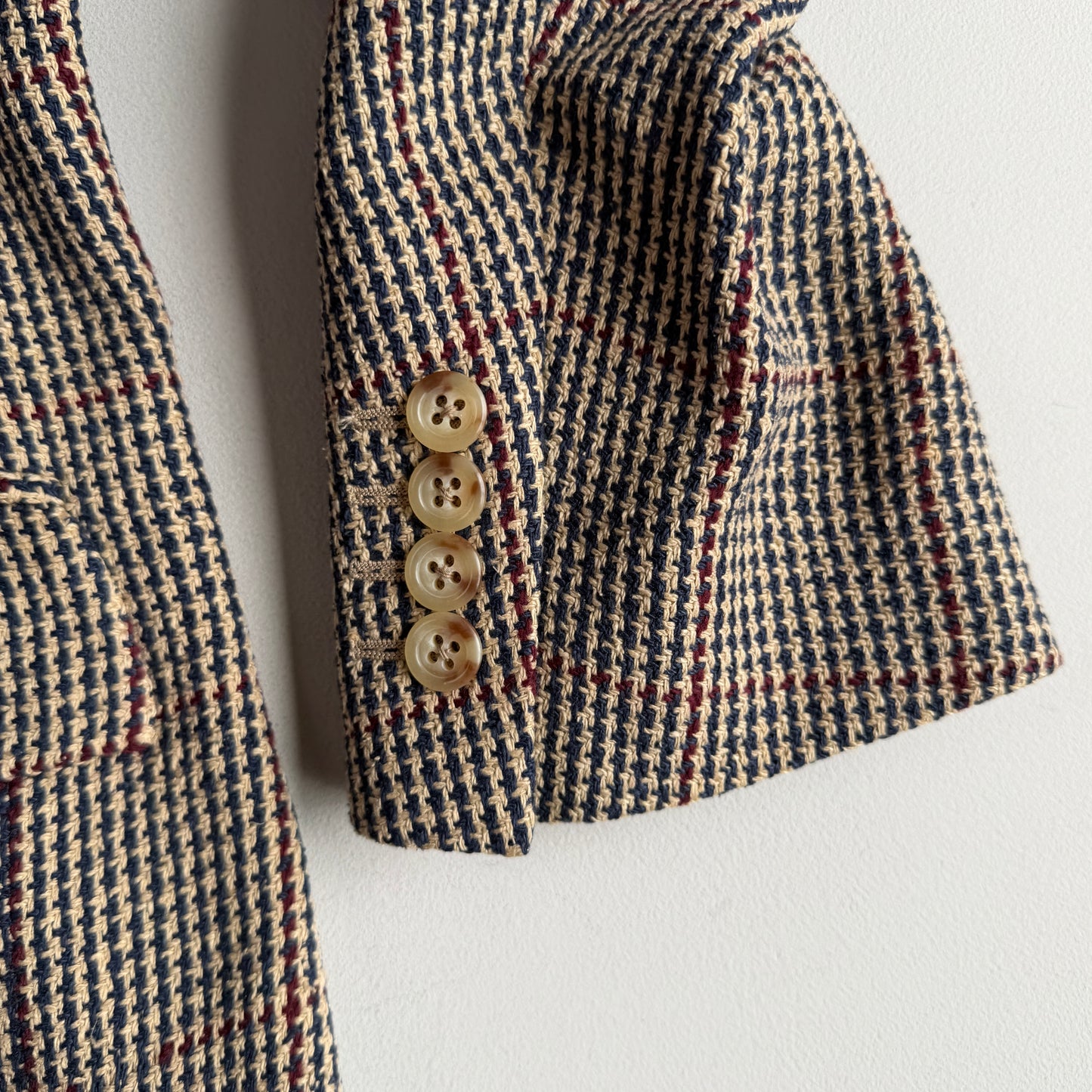 VNTG Polo Ralph Lauren (42R) 100% Silk Blue & Beige w/ Red Overcheck Sport Coat
