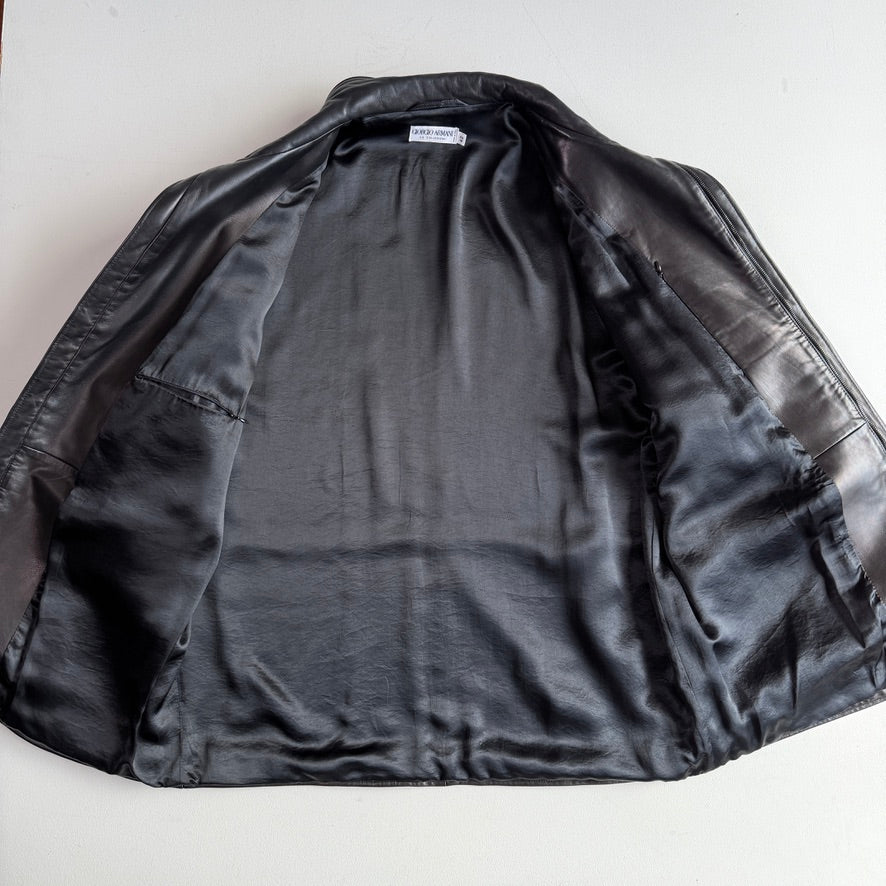 Giorgio Armani (42 /44) Black Glove Soft Lambskin Leather Coat