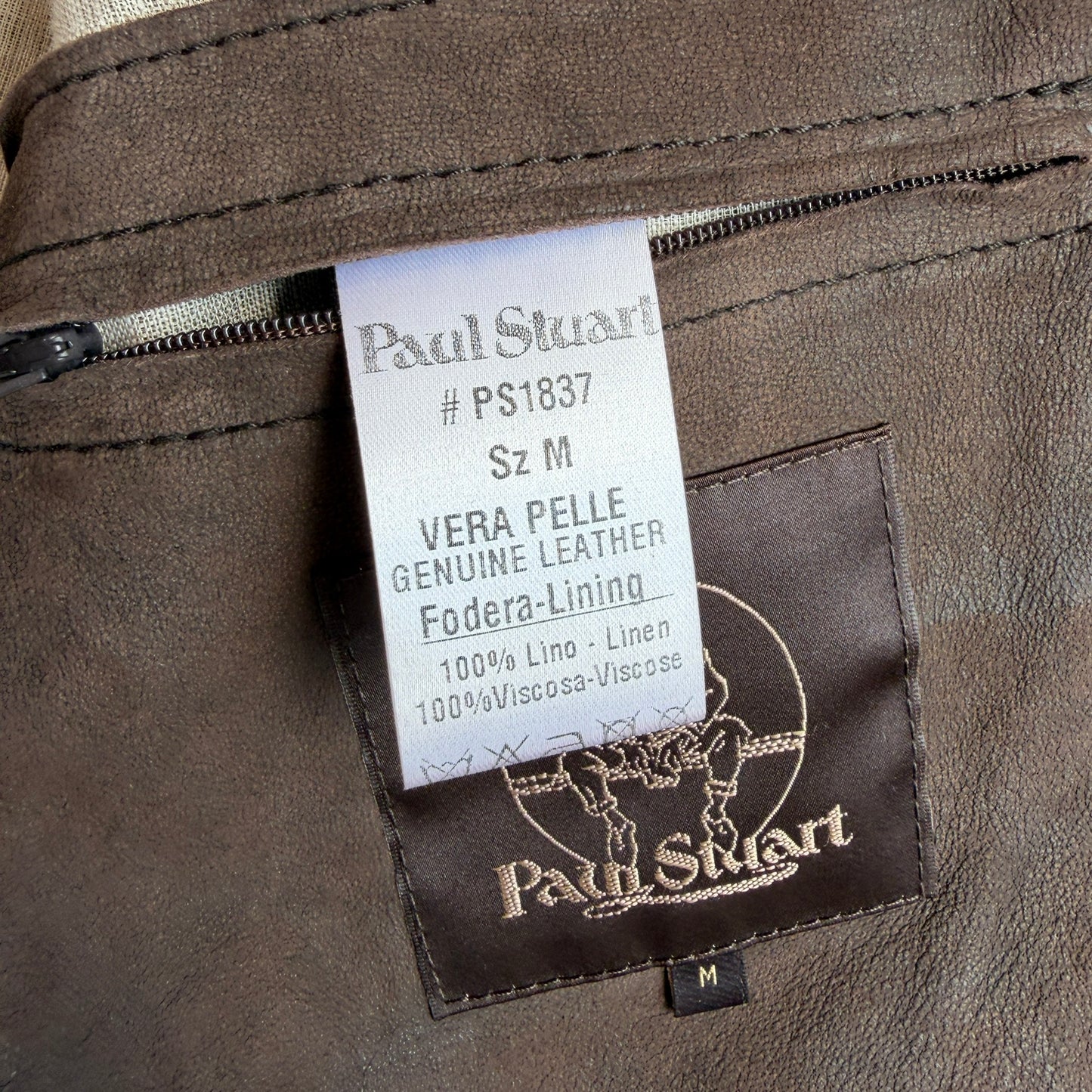 MINT! Paul Stuart (M) Lightweight Leather Linen-Lined Bomber-Style Jacket