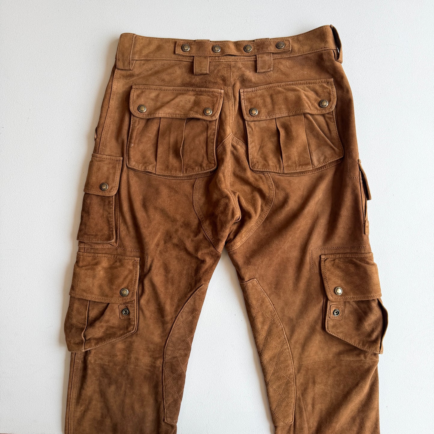 Polo Ralph Lauren (32x30) Suede Leather Cargo Motorcycle Tawny Brown Pants